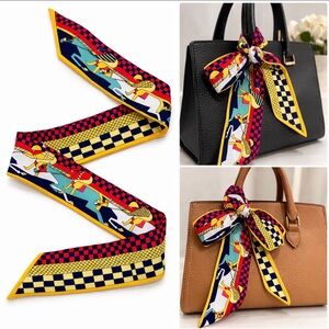 HORSE RACE JOCKEY SKINNY SCARF BANDEAU RED BLUE YELLOW CHECKERED
